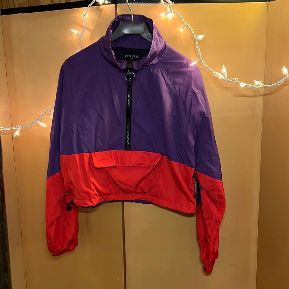 Love Tree Cropped Windbreaker (L) Red & Purple
